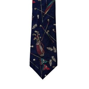 Spalding Mens Navy Blue 100% Silk Golf Theme Tie Made in USA VTG